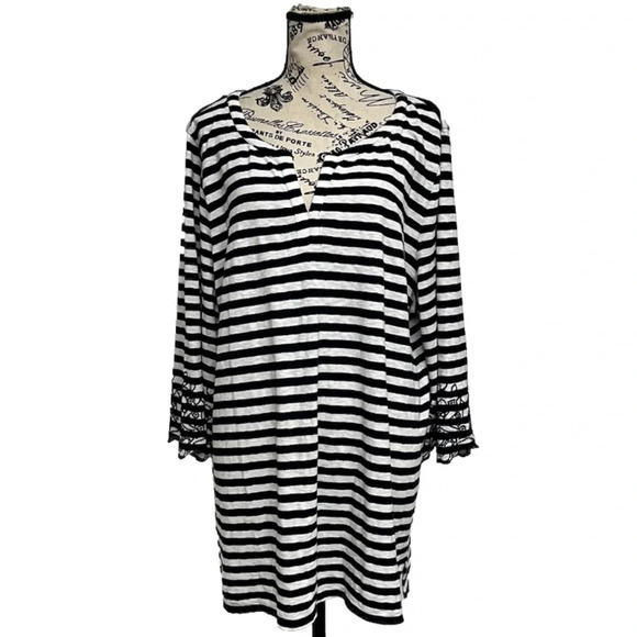 TALBOTS Women Cotton tunic beach coastal Striped Sailorcore nautical preppy 3X - Picture 1 of 9